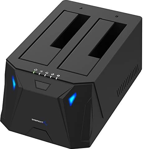 Sabrent USB 3.0 to SATA I/II/III Dual Bay External Hard Drive Docking Station for 2.5 or 3.5in HDD, SSD with Hard Drive Duplicator/Cloner Function [10TB Support] (EC-HD2B)