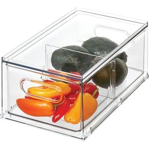 iDesign 04125CEU Opbergdoos, koelkastorganizer met scheidingswand uit de The Home Edit by serie, stapelbox van kunststof voor groenten en fruit, gerecycled, doorzichtig, plastic