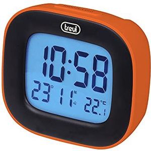 Trevi SLD 3875 digitale klok met LCD-display, wekker, thermometer, kalender en snooze-functie, oranje