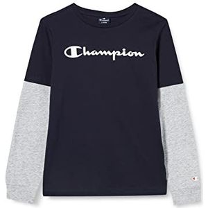 Champion American Classics Overlay T-shirt met lange mouwen voor kinderen en jongeren, marine/grijs gemêleerd, 5-6 Jaar