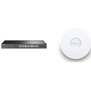 TP-Link TL-SG2428P Smart Switch Jetstream 28 Gigabit poorten met 24 PoE+ poorten. & TP-Link EAP653 AX3000 Gigabit Dualband WiFi 6 WLAN Access Point (, PoE/DC angetrieben), wit