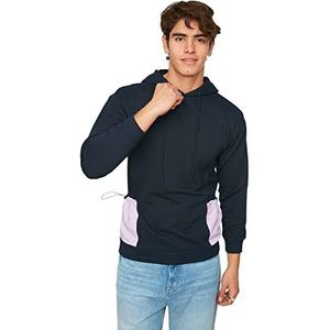 Trendyol Heren capuchon effen Regular sweatshirt, marine blauw, XL, marineblauw, XL