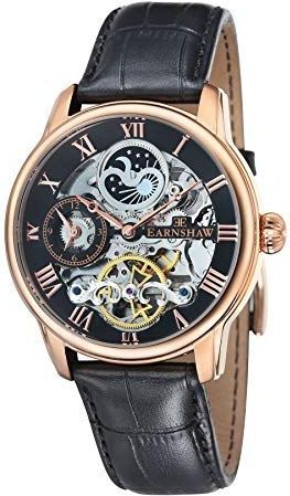 Thomas Earnshaw Herren-Armbanduhr, 44 mm lang, Dual-Time, automatische Skelett-Armbanduhr mit 12-Stunden-Dual-Zeit-, Sonnen- und Mond-Anzeige und dekoriertem Rotor, Zwart/Zwart, Taille Unique,