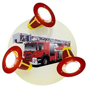 Elobra Wandlamp kinderkamer 'Kinderlamp Brandweer' | Hoogwaardige plafondlamp voor jongens van hout - met brandweermotief, 30 x 30 x 18 cm, rood/kleurrijk