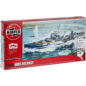 Airfix Scheepsmodelbouwpakketten - HMS Belfast miniatuur knutselset, 1/600 schaalmodel bootkits voor volwassenen om te bouwen, inclusief Belfast modelschip, verf, borstels en polycement - nautische