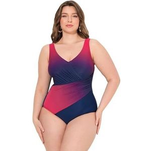 Ulla Popken Badpak voor dames, grote maten, plus size, kleurverloop, softcups, gerecycled, marineblauw, 58