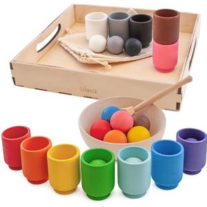 Ulanik Ballen in Bekers Sorteerspel Peuter Montessori Speelgoed 1 Jaar + Baby Sensorisch Open Einde Houten Spellen voor Kleuren Sorteren en Leren Tellen