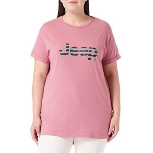 Jeep O102611-P490 J T-shirt oversize print gestreepte mouwen met revers J22W dames Dusty Rose XL, Dusty Roze, XL