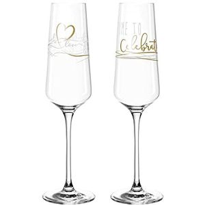 Leonardo Presente Champagneglazen, set van 2, vaatwasmachinebestendige Prosecco-glazen met getrokken steel, champagneglas, cadeauset 280 ml