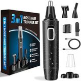 Neushaartrimmer, USB-oplaadbaar, 3-in-1 set, oortondeuse met dubbele snijbladen, professionele pijnloze wenkbrauwen en esichthaartrimmer voor mannen en vrouwen