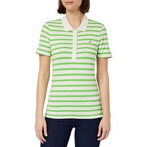 Tommy Hilfiger S/S polo's voor dames, Breton Stp W Wit/Spring Lime, XXL
