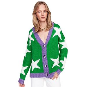 Trendyol Dames V-hals Colorblock Regular Cardigan Sweater, Lila, S, Lila, S