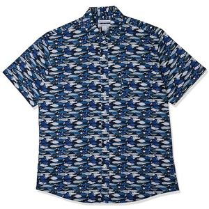 Amazon Essentials Heren Regular-Fit shirt met korte mouwen en print, blauwe vis, medium
