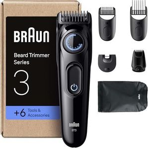 Braun Baardtrimmer Series 3, +6 styling accessoires, ultrascherp lemmet, 50 minuten batterijduur, 40 lengte-instellingen, BT3565, zwart/blauw