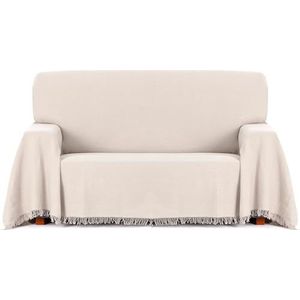 ECOMMERC3 Multifunctionele plaid van jacquard-stof met franjes, afmetingen 180 x 260 cm, ideaal voor bank en bed, ademend en zacht, ecru