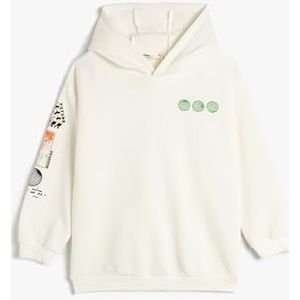 Koton Boys's Hoodie Back Printed Brushed Interior Long Sleeve Sweatshirt, ecru(010), 6-7 jaar
