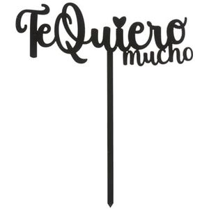 Dekora - Zwarte Taart Topper ""Te Quiero Mucho"" 12x15cm - Perfecte Decoratie voor Romantische Vieringen, Verjaardagen, Jubilea en Meer - Stijlvol Voedselveilig Ontwerp
