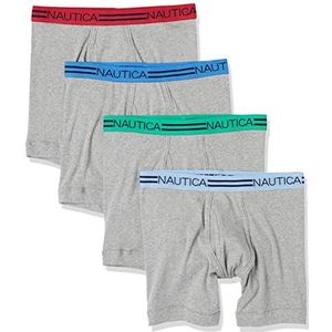 Nautica Men's Classic Cotton 4-Pack Boxer Briefs, Heather Grey-Rose/Clear Sky/Noon/Deep Mint Waistband, Medium