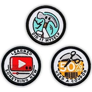 Winks for Days Adult Merit Badge geborduurde opstrijkbare patches (Prestaties - Set 2) - Inclusief drie (3) 2-inch patches: iets nieuws geleerd, zelf gedaan en een coupon gebruikt