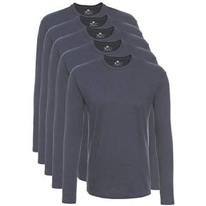 Lower East Heren Shirt met lange mouwen en ronde hals, gemaakt van 100% katoen, Folkstone Grey, set van 5, XXL