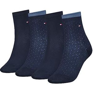 Tommy Hilfiger Korte sokken voor dames, verpakking van 4 stuks, Donkerblauw, 35-38 EU