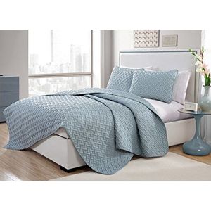 VCNY Home Quilt Set-Ultra-Soft Omkeerbaar Coverlet Beddengoed - Lichtgewicht, Koel en Ademend Sprei, Machine Wasbaar, Microvezel, Blauw, Full/Queen