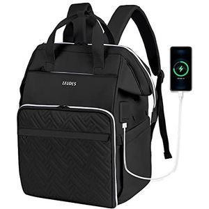 Leudes Breitas, rugzak, garenopbergorganizer, grote gehaakte tas, draagtas met USB-oplaadpoort, past op 15,6 inch laptop, garenhouder voor breinaalden (tot 35,6 cm) en haaknaalden, zwart