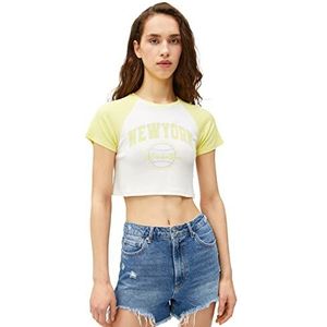 Koton Dames bedrukt T-shirt met korte mouwen van viscose, ecru (010), L