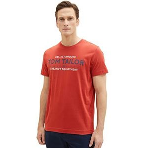 TOM TAILOR Heren T-shirt met logo-print, 14302-fluweel rood, M