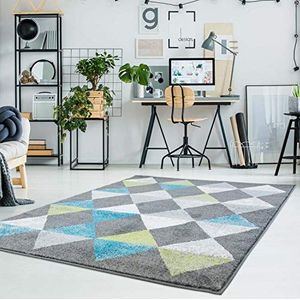 carpet city Vloerkleed, laagpolig, Moda, modern, met ruit-look, grijs, turquoise, groen, voor de woonkamer, afmetingen: 80x150 cm