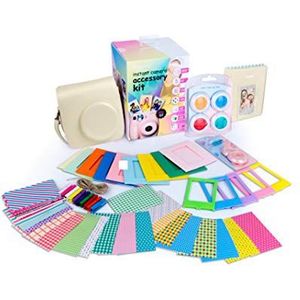 digipower 53-delige accessoireset voor instant camera Fujifilm Instax Mini 9/8/8+/7s met cameratas, selfielens, fotoalbum, 4 kleurenfilters, fotolijsten, hangplaatlijsten en foliestickers, wit