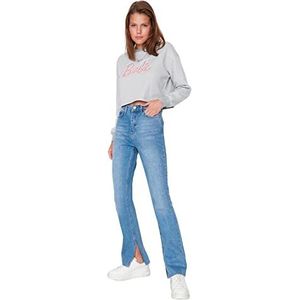 Trendyol Dames Hoge Taille Flare Leg Flare Jeans Marineblauw, marineblauw, 60