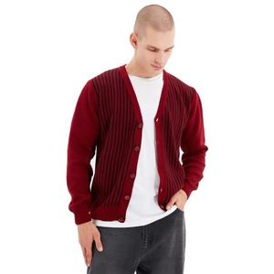 Trendyol Heren V-hals Gestreepte Regular Cardigan Sweater, Donker Bourgondi, Donker Bourgondië, M