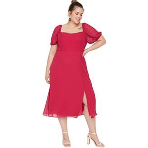 Trendyol Vrouwen Vrouw Midi A-lijn Regular Fit Geweven Plus Size Jurk, Fuchsia, 68