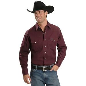 All Terrain Gear by Wrangler Western overhemd met lange mouwen met kliksluiting, solide oppervlak voor werk, button-down, mat voor heren, Rood oxide., XXL