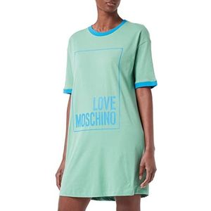 Love Moschino Dames Logo Box Print en Color Contrast Ribs. Jurk, Groen Blauw, 42 NL