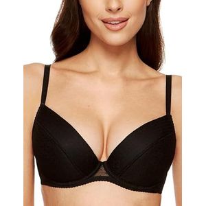 Gorteks Lingerie Black-B1 Push-up beha, kant, gevoerd ondergoed vrouwen, beha dames met beugel, comfortabele push-up, klassieke beha, comfort - 70A, zwart, zwart, 70A