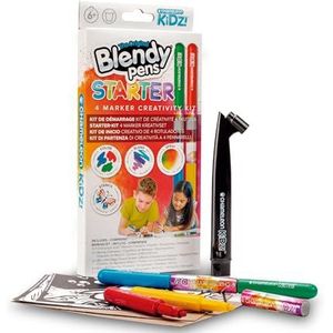 Famosa Blendy Pens Kleurverloopmarkeerder, starterset, 4 kleuren met sjablonen en een airbrush, voor jongens en meisjes vanaf 6 jaar (BLD00111)
