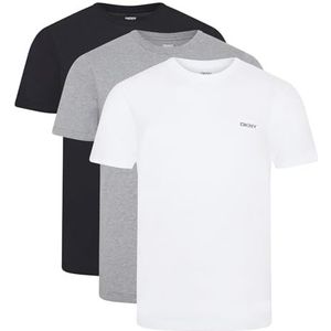 DKNY Heren 3 Pack T-Shirt 100% Katoen Designer Loungewear Korte Mouw Zwart/Wit/Grijs Marl, M