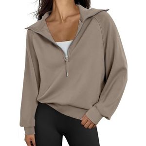 Trendy Queen Womens Oversized Sweatshirts Half Zip Pullover Lange Mouw Quarter Zip Hoodies Tiener Meisjes Herfst Y2K Kleding, Coffeegrey, M
