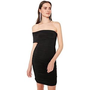 Trendyol Dames Mini Bodycon Getailleerde Gebreide Jurk Zwart, Zwart, 64