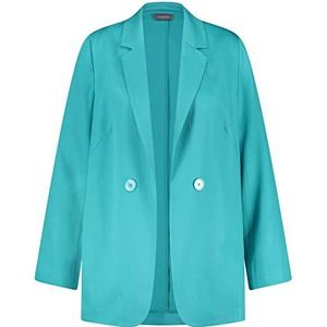 Samoon Open blazer voor dames, van lyocell-linnen, lange mouwen, gevoerde blazer, effen kleur, grote maten, Curacao Blue, 52