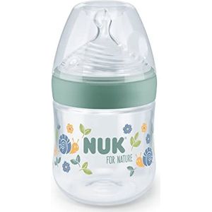 NUK for Nature Babyfles, kleine drinkzuiger, 150 ml, op de moederborst gemodelleerde drinkzuiger van siliconen met anti-koliekventiel, temperatuurregeling, BPA-vrij, groen