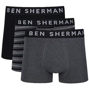 Ben Sherman Boxershorts voor heren in houtskool/streep/zwart | Soft Touch katoenen boxershorts met elastische tailleband | comfortabel en ademend ondergoed - multipack van 3, Houtskool