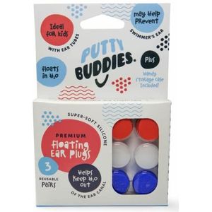 Putty Buddies Drijvende oordopjes voor zwemmen en baden (uitgevonden door een arts en een waterblok) (3 paar), eenheidsmaat, blauw, wit en rood