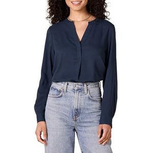 Amazon Essentials Dames Georgette lange mouw Relaxed-Fit Popover Blouse, marineblauw, Small