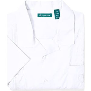 Cubavera Authentiek geborduurd guayabera-overhemd voor heren, vier zakken, Cubaans kraagje, korte mouwen, button-down, ademende stof, Puur wit, S