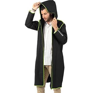 PERLETTI Regenjas voor volwassenen, zwart, halftransparant, limoenrand, reflecterende details, hoge zichtbaarheid, maat M