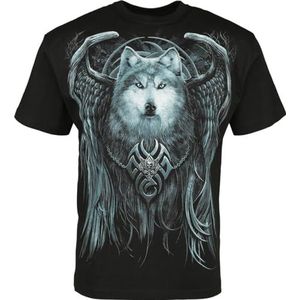 Spiral Wolf Spirit T-shirt zwart L 100% katoen Gothic, Horror, Nu Goth, Rock wear