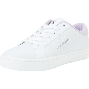 Calvin Klein Jeans Klassieke Cupsole Low Top Lace Up Leather Sneakers voor dames, Wit Helder Wit Pastel Lila, 38 EU